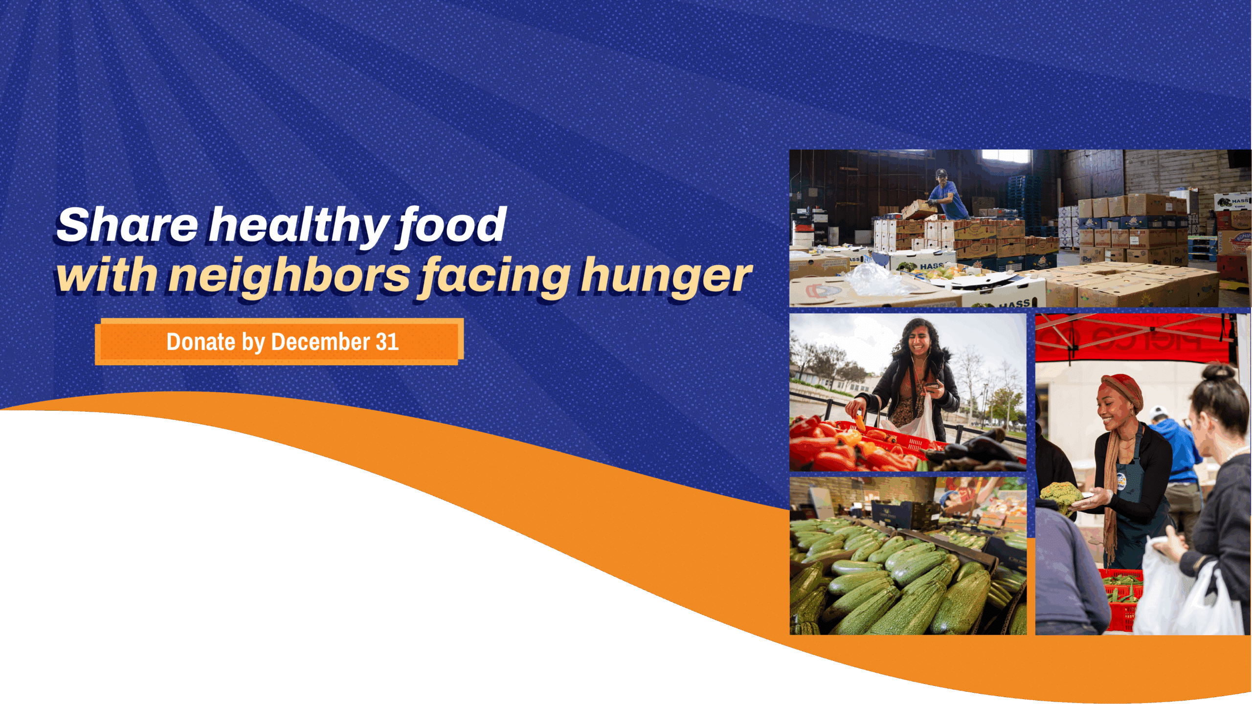 Homepage Desktop Hero image asking call to action: Share healthy food with neighbors